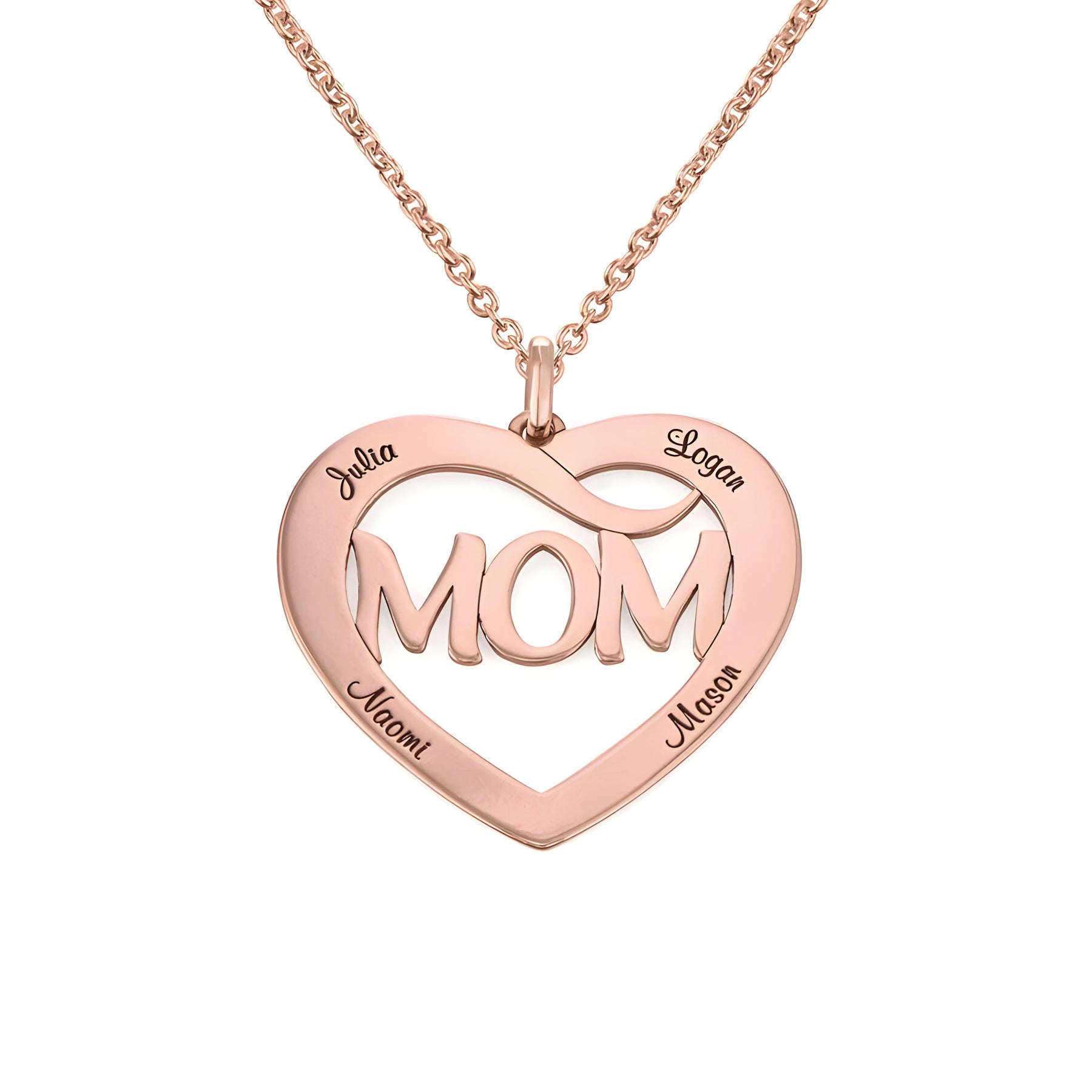 Personalised Engraved Heart Mom & Kids Name Pendant