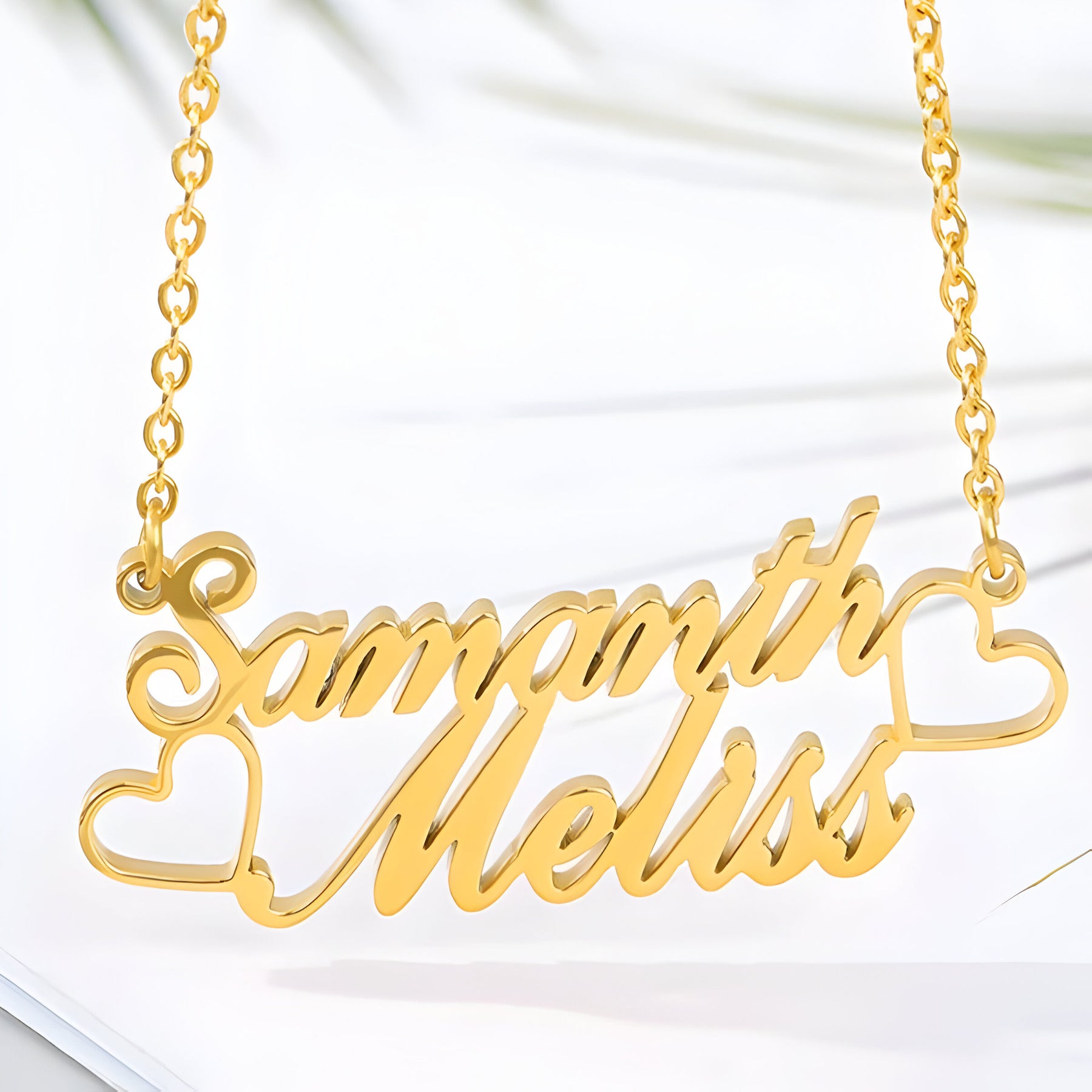 Personalised Heart & Heart Couple Name Pendant