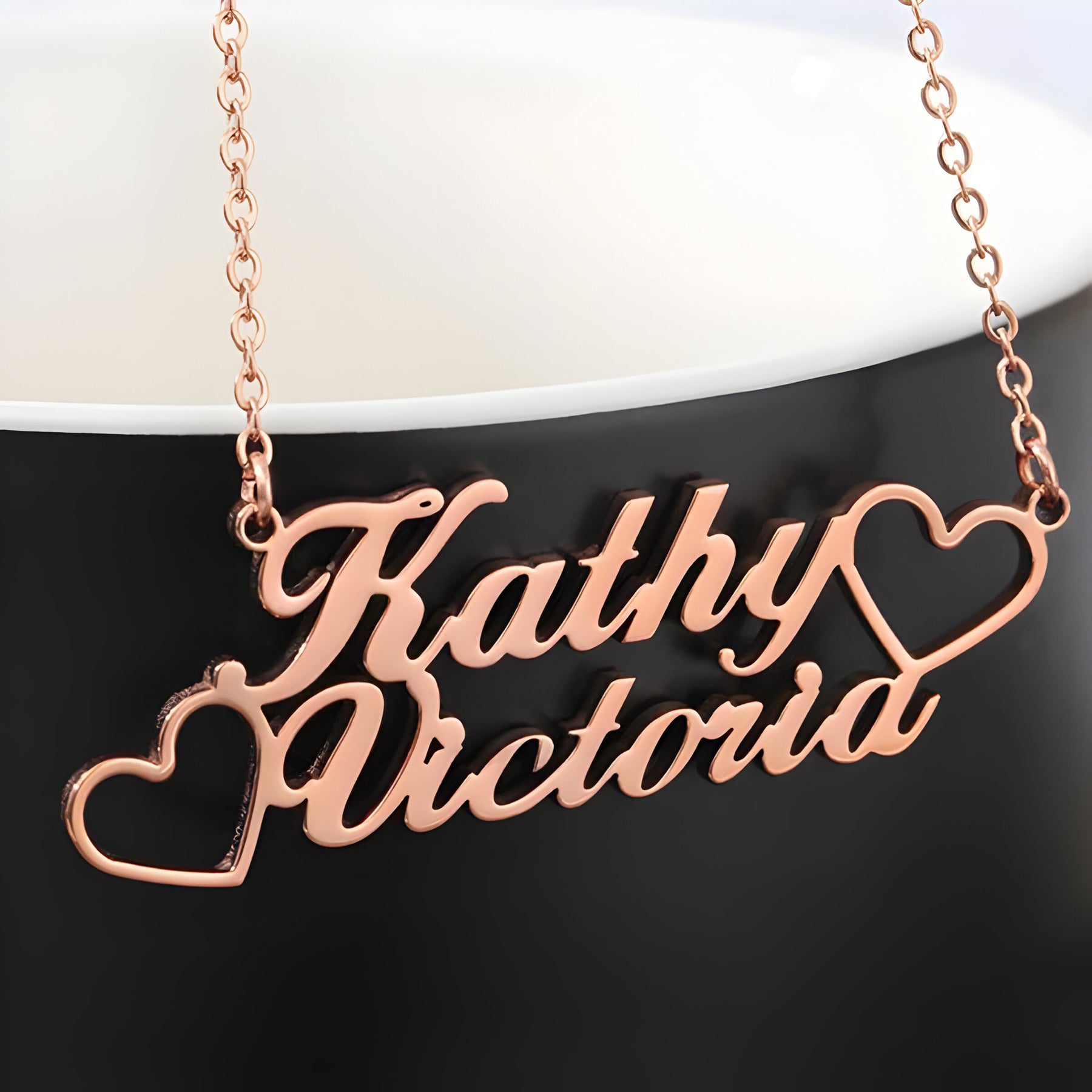 Personalised Heart & Heart Couple Name Pendant