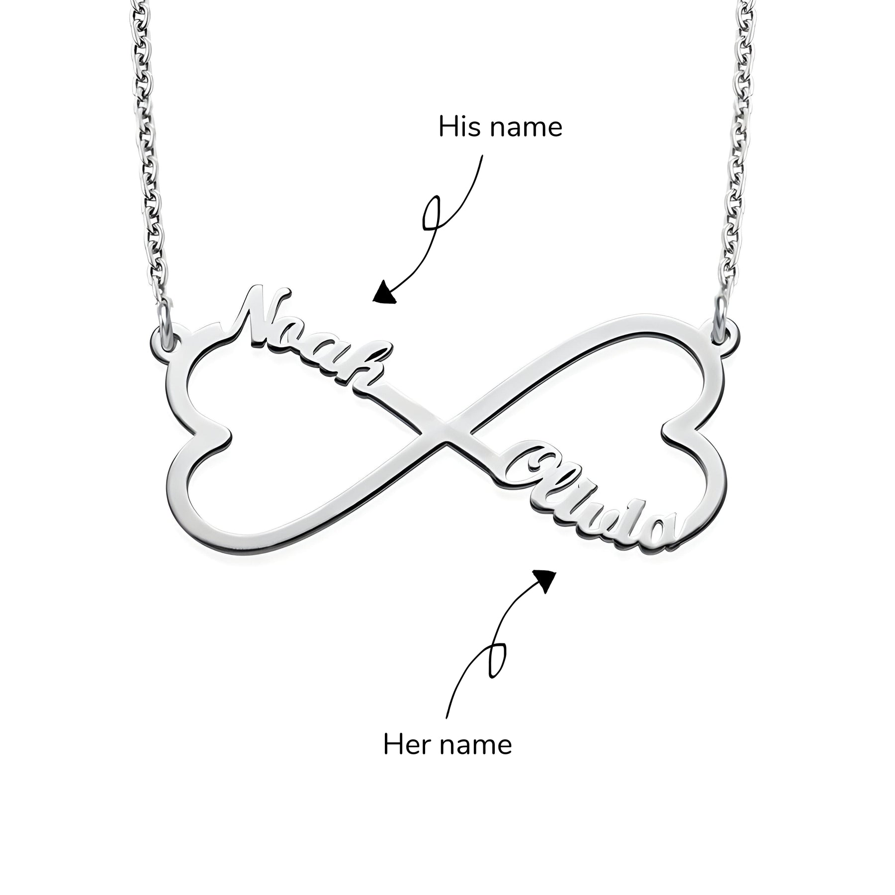 Personalised Infinity Heart Couple Name Pendant
