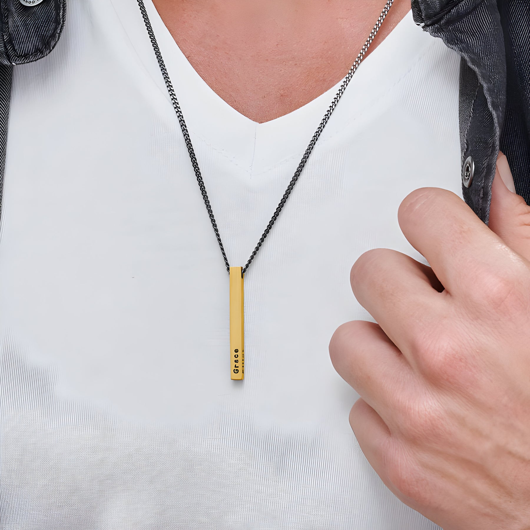 Personalised Matte Finish Engraved Cuboid Memory Bar Pendant