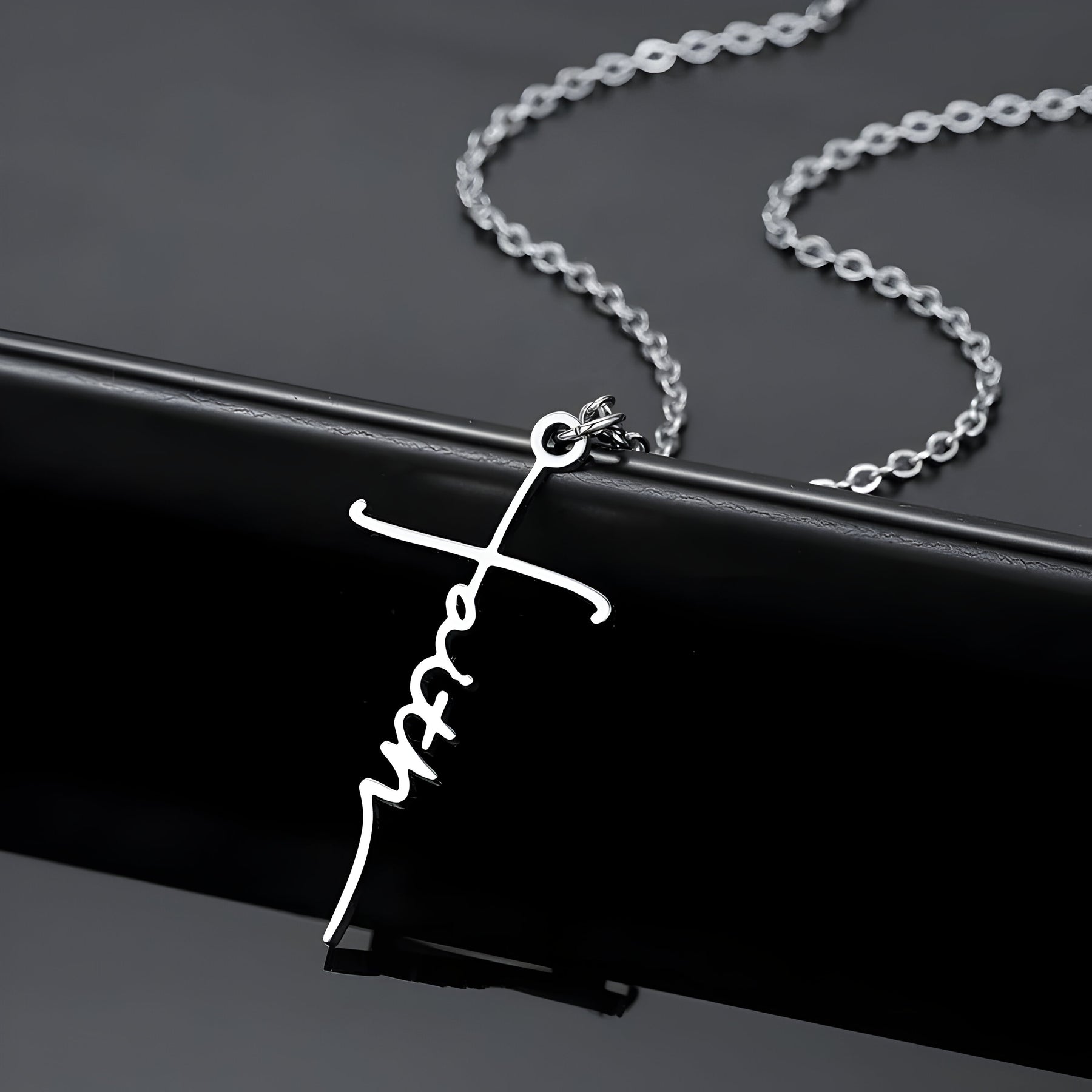Personalised Thin Cross Name Pendant