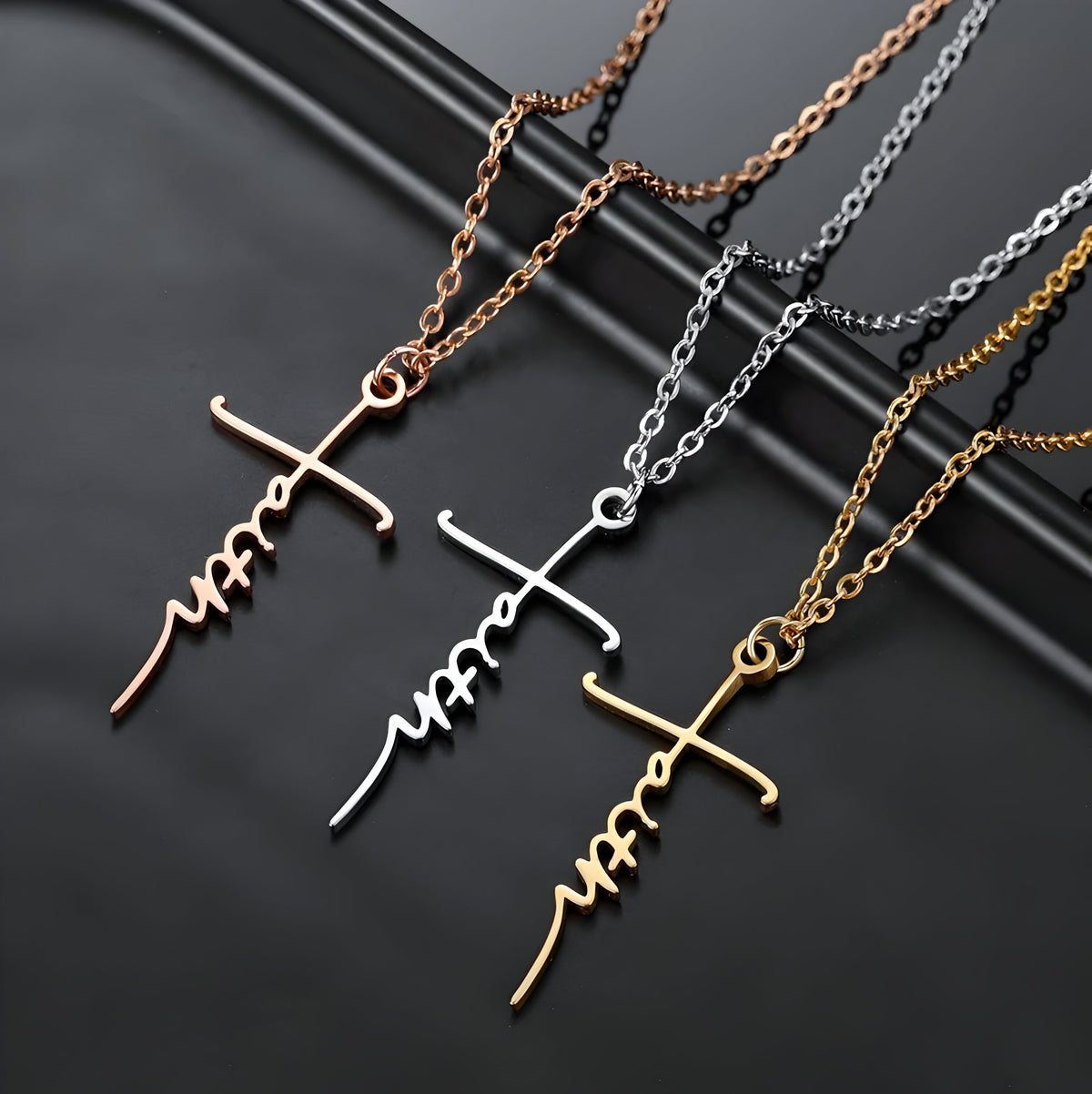 Personalised Thin Cross Name Pendant