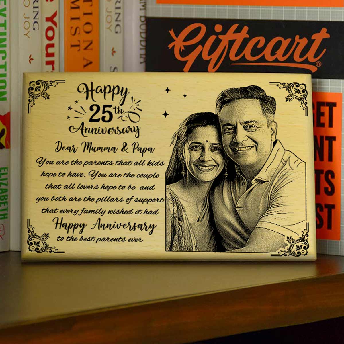 Customized 25th Anniversary Engraved Wooden Photo Frame for Parents
