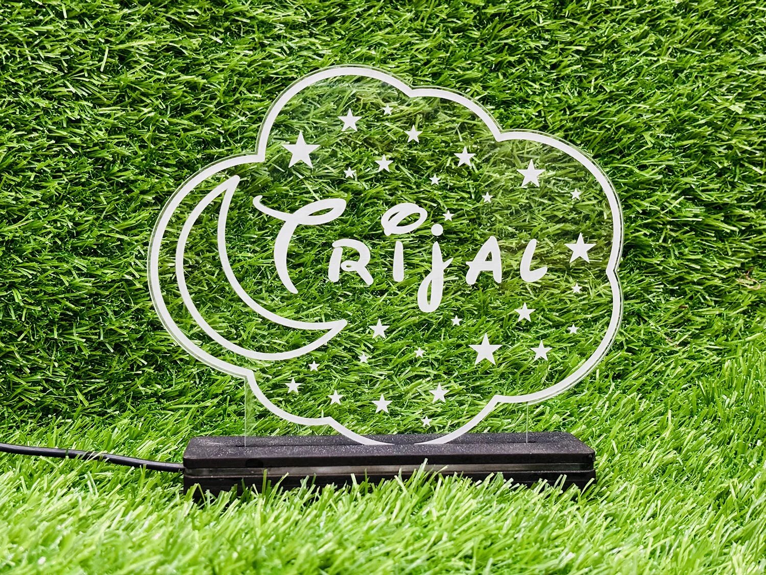 Personalized Moon & Stars Led Name Lamp With Wooden Stand Gift