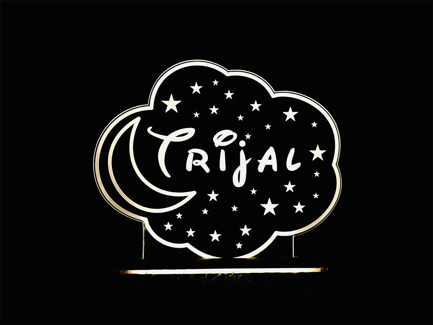 Personalized Moon & Stars Led Name Lamp With Wooden Stand Gift