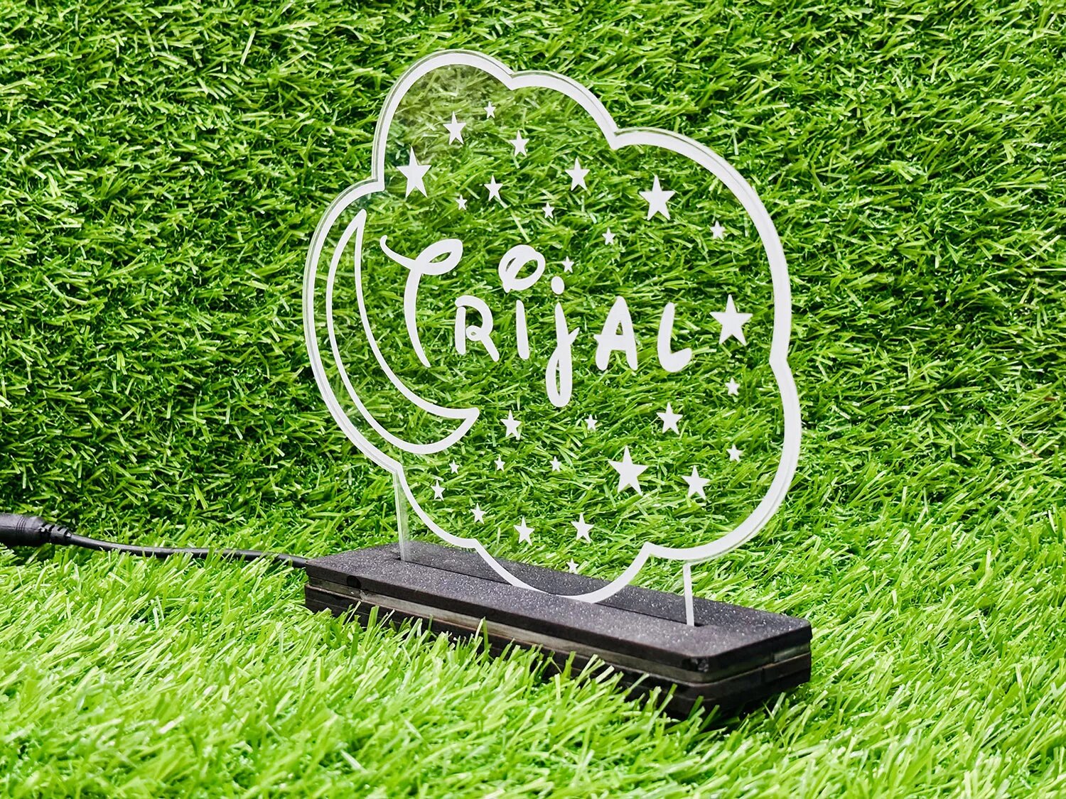 Personalized Moon & Stars Led Name Lamp With Wooden Stand Gift