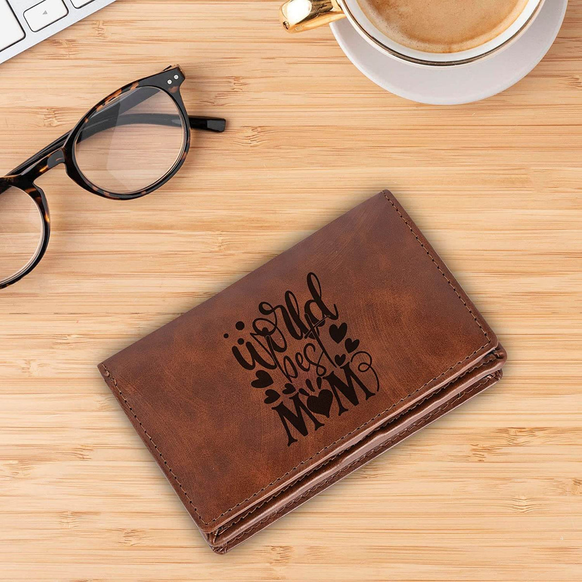 Personalized Vegan Leather Text Wallet For Mothers Day Gift (Brown)