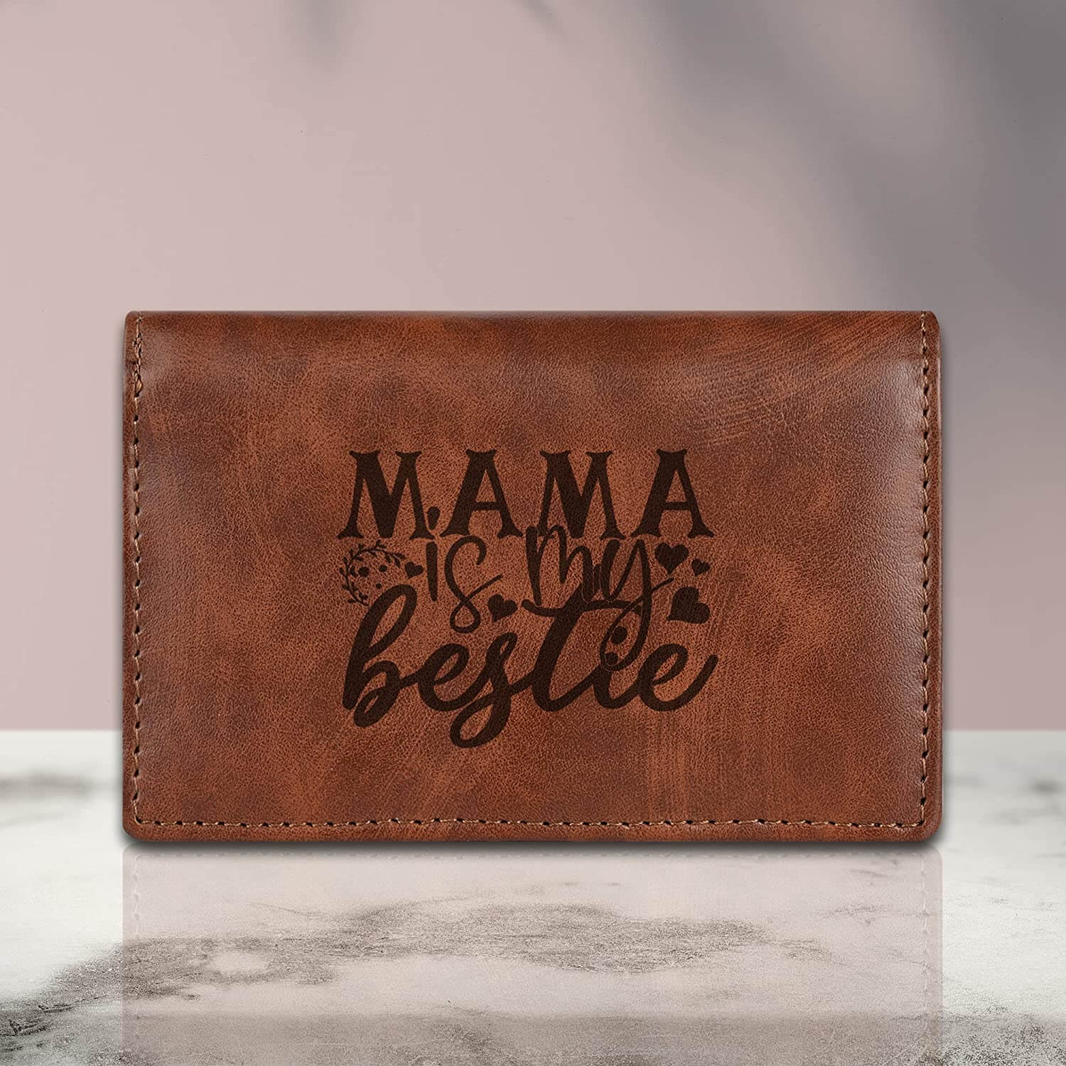 Personalized Vegan Leather Text Wallet For Mothers Day Gift (Brown)