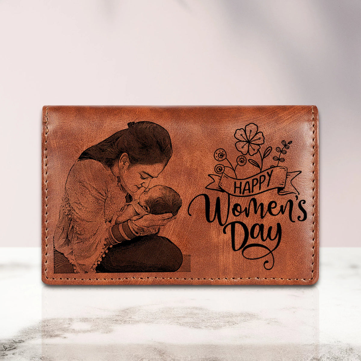 Personalized Vegan Leather Photo Wallet For Women's Day (Brown)