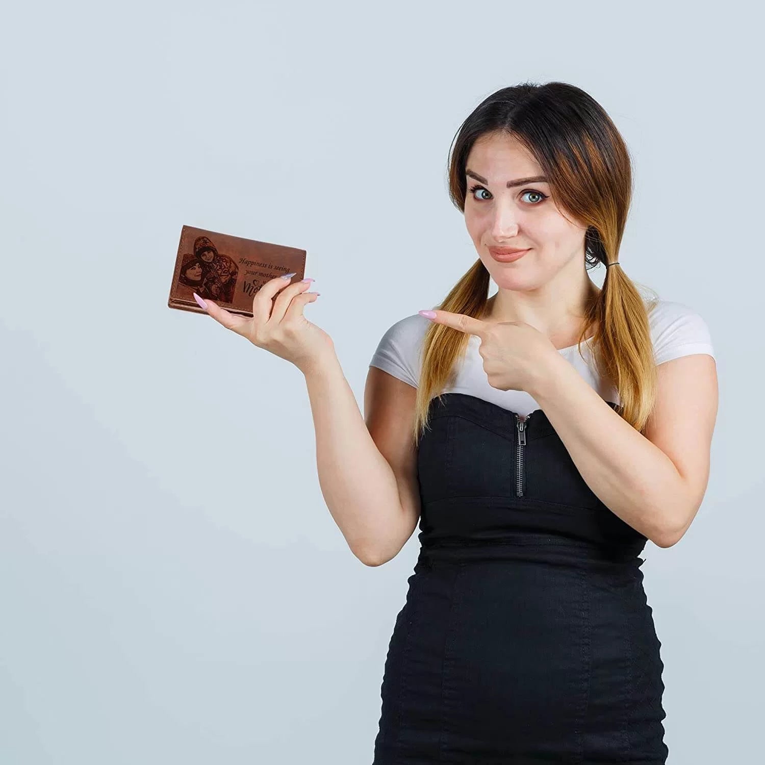 Vegan Leather Photo Wallet Personalized Mothers Day Gift (Brown)