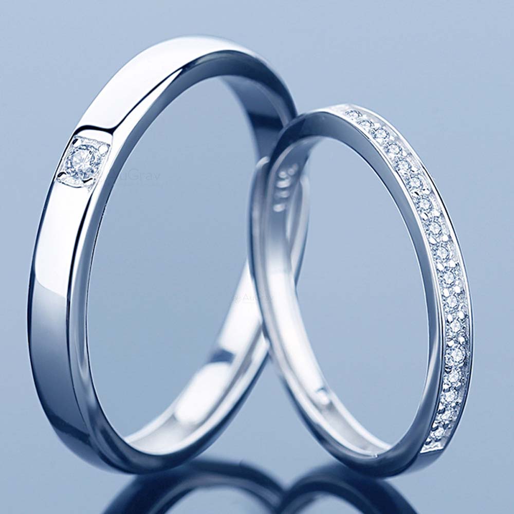 Radiant Stone Adjustable 925 Sterling Silver Couple Rings