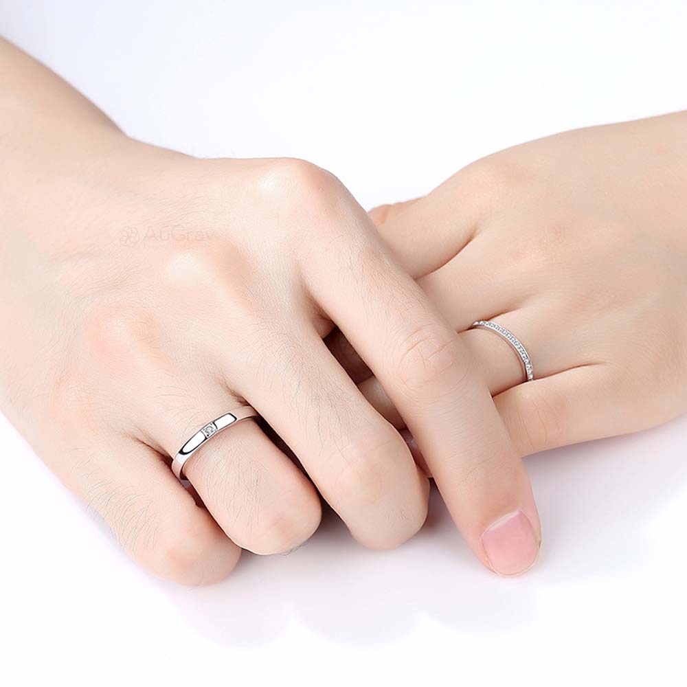 Radiant Stone Adjustable 925 Sterling Silver Couple Rings