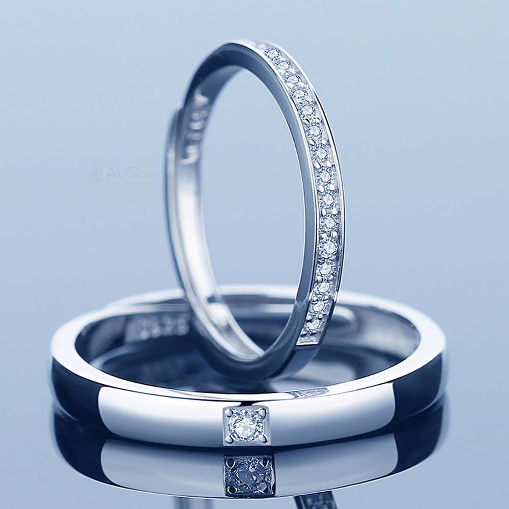 Radiant Stone Adjustable 925 Sterling Silver Couple Rings