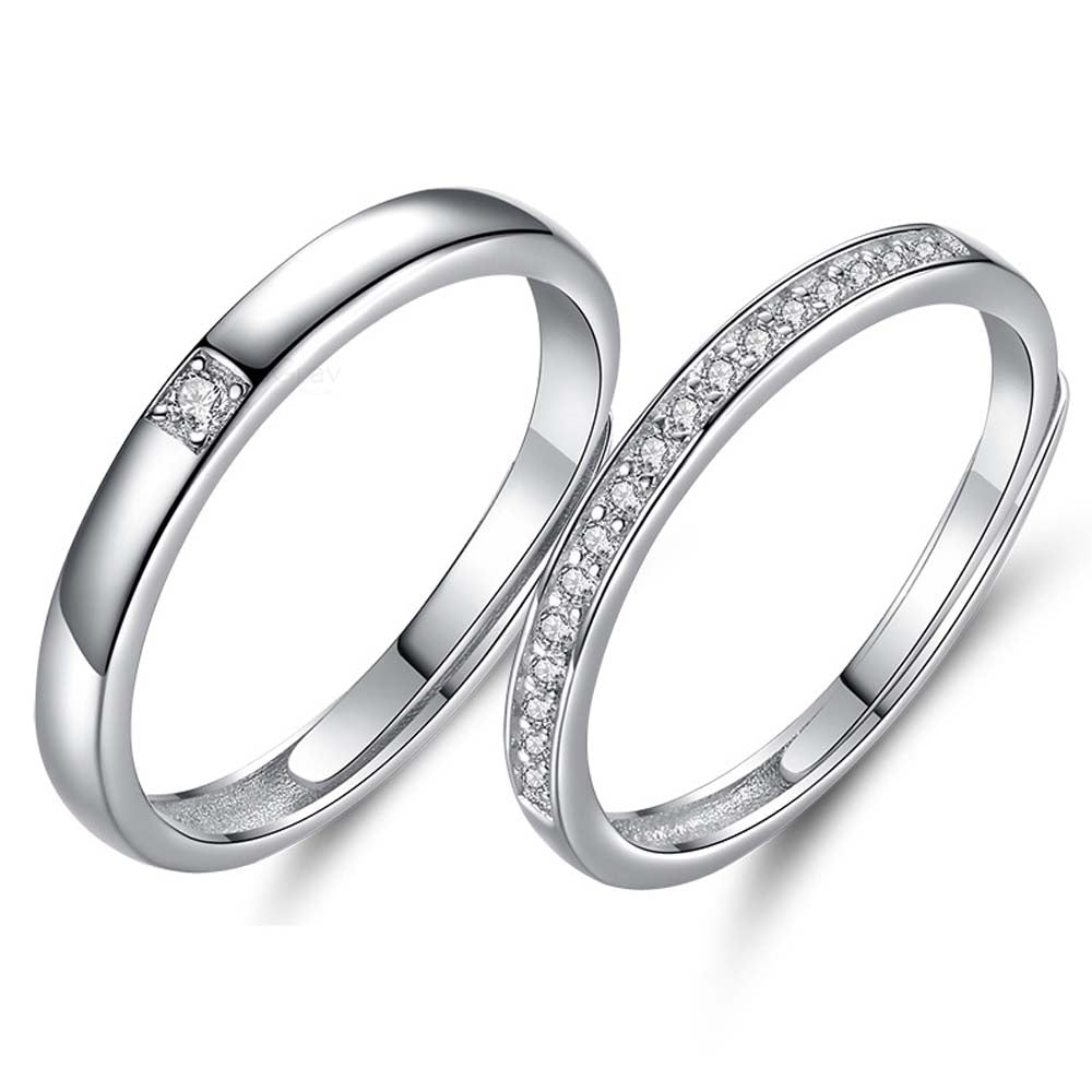 Radiant Stone Adjustable 925 Sterling Silver Couple Rings