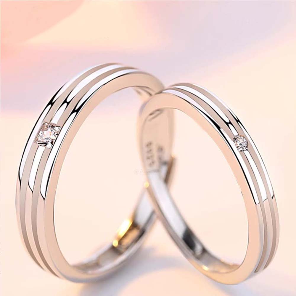 Lustrous Stone Adjustable 925 Sterling Silver Couple Rings