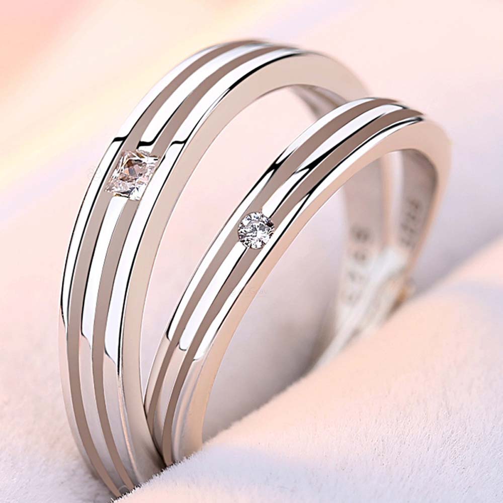 Lustrous Stone Adjustable 925 Sterling Silver Couple Rings