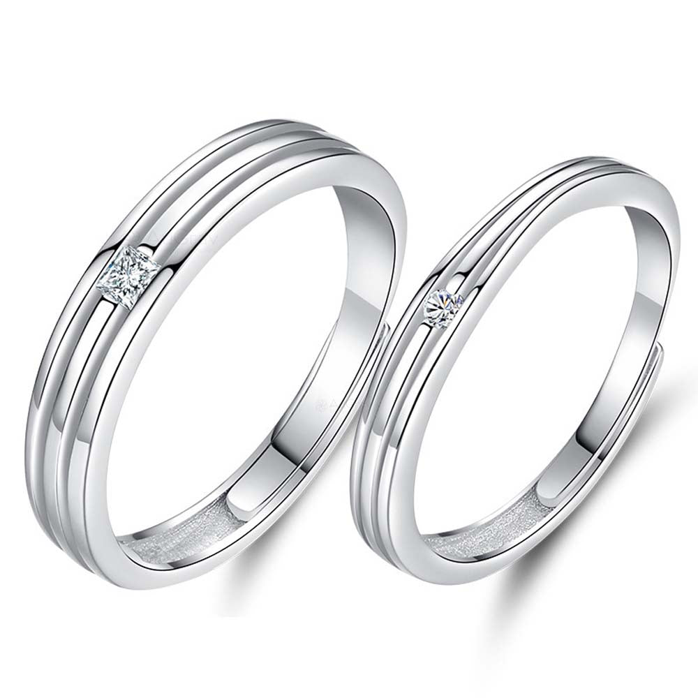 Lustrous Stone Adjustable 925 Sterling Silver Couple Rings