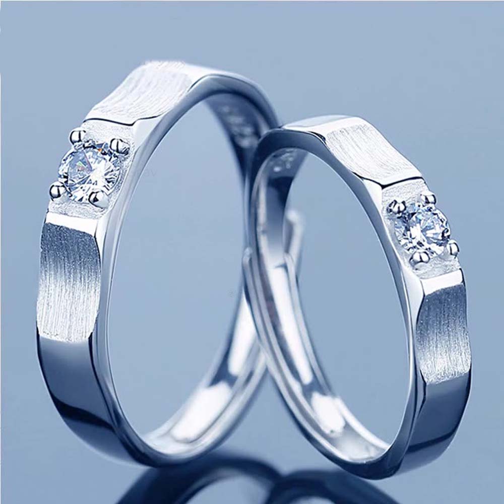 Single Stone Adjustable 925 Sterling Silver Couple Rings