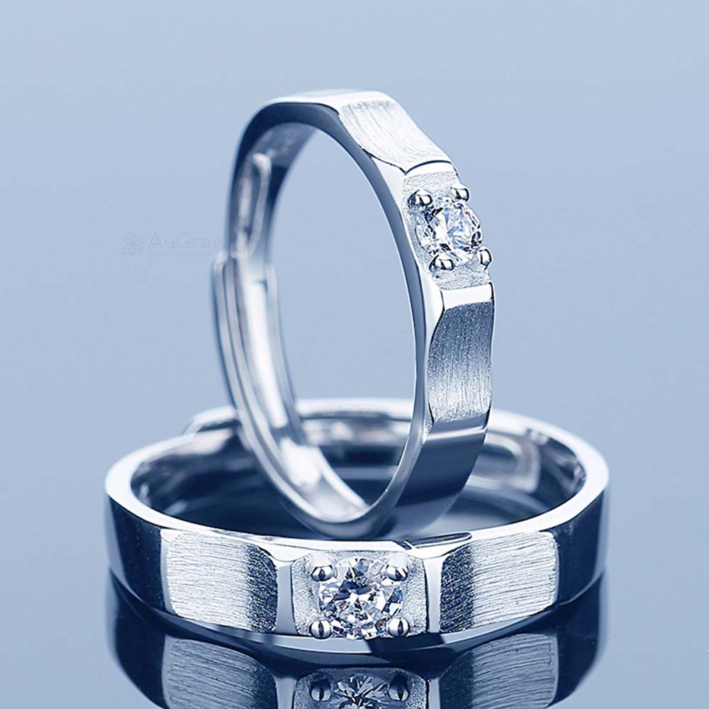 Single Stone Adjustable 925 Sterling Silver Couple Rings