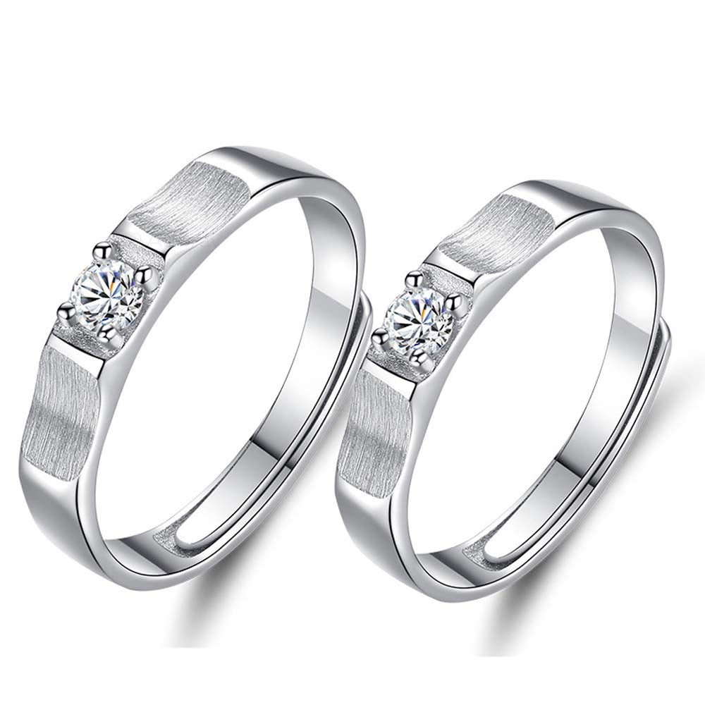 Single Stone Adjustable 925 Sterling Silver Couple Rings