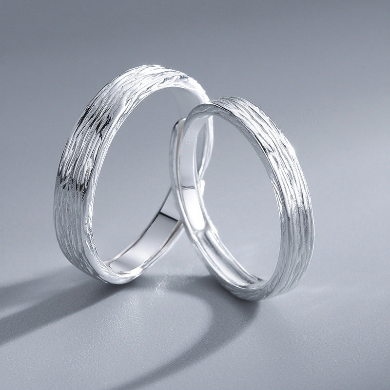 Textured Embrace 925 Adjustable Sterling Silver Couple Rings