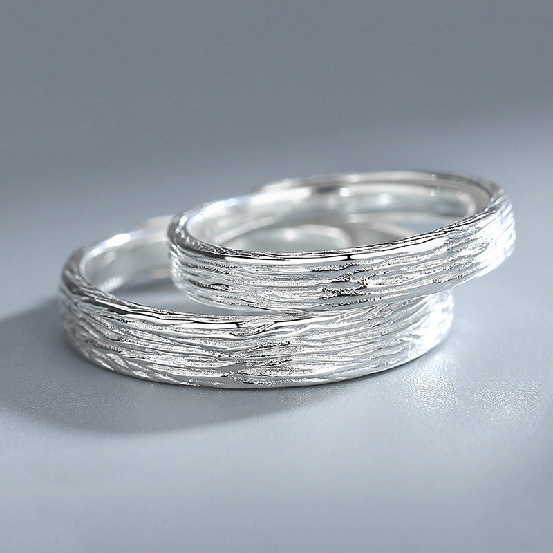 Textured Embrace 925 Adjustable Sterling Silver Couple Rings