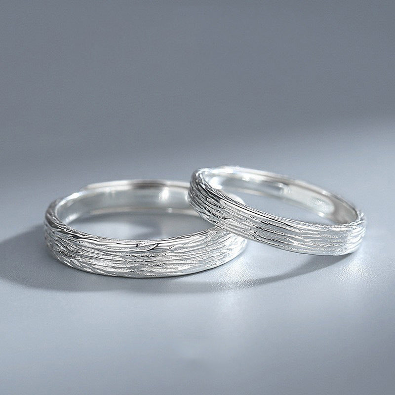 Textured Embrace 925 Adjustable Sterling Silver Couple Rings