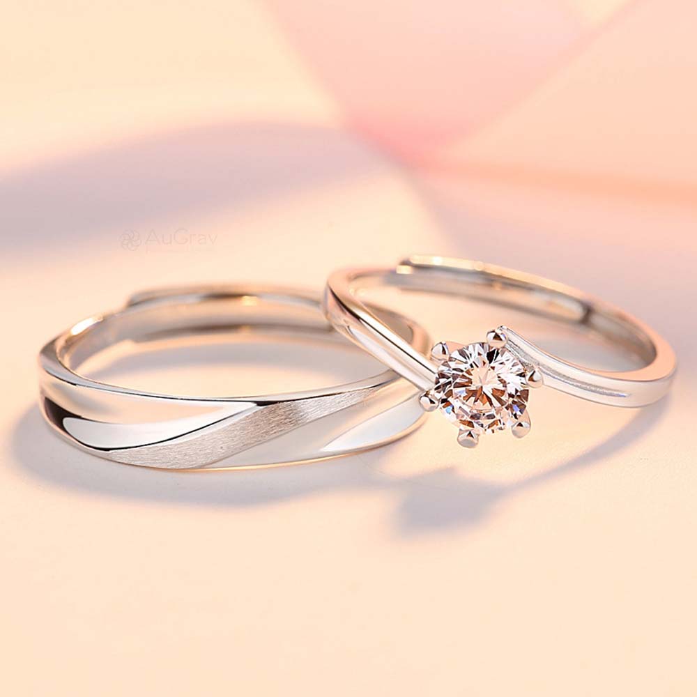 Whispering Stones Adjustable 925 Sterling Silvr Couple Rings