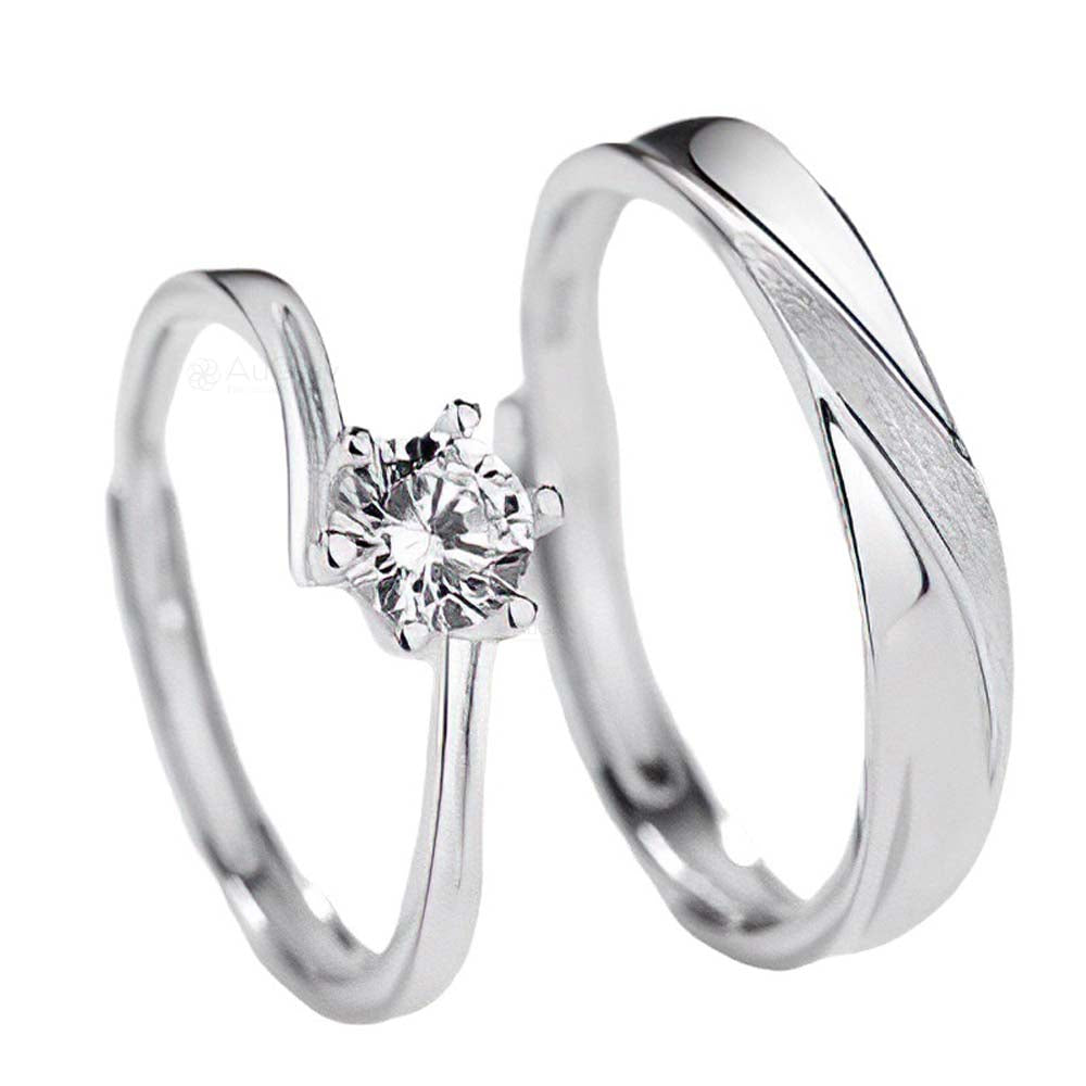 Whispering Stones Adjustable 925 Sterling Silvr Couple Rings