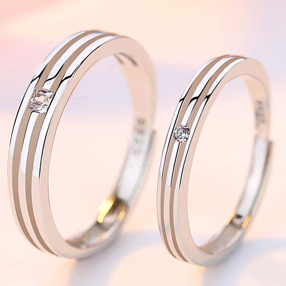 Lustrous Stone Adjustable 925 Sterling Silver Couple Rings