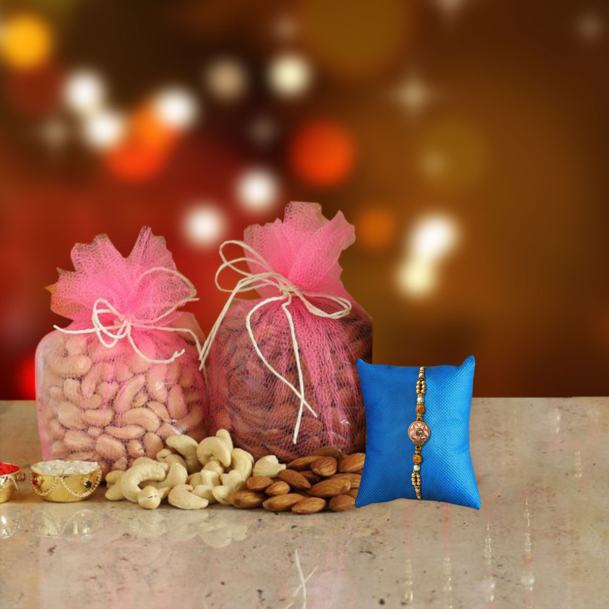 Combo of Rakhi Set With Dry Fruits Combo For Brother-1