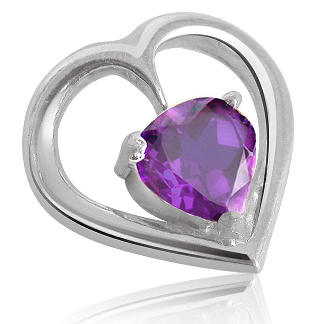 Heart Shape Purple Amethyst Pendant & Earring Set with Silver finished Chain for Women