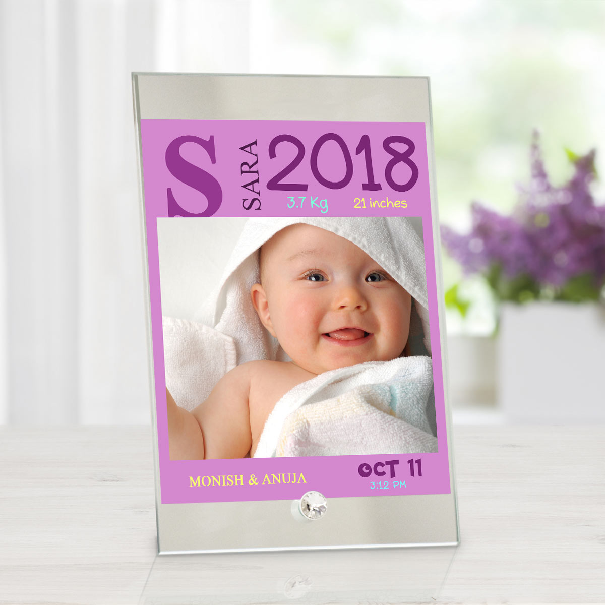 Personalised Baby Girl Birth Details Glass Frame