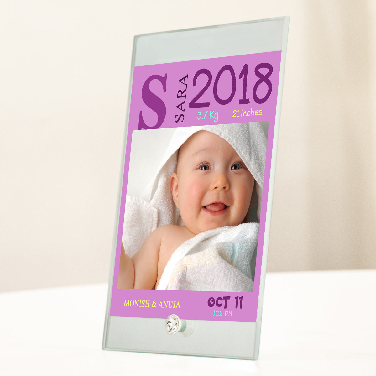 Personalised Baby Girl Birth Details Glass Frame