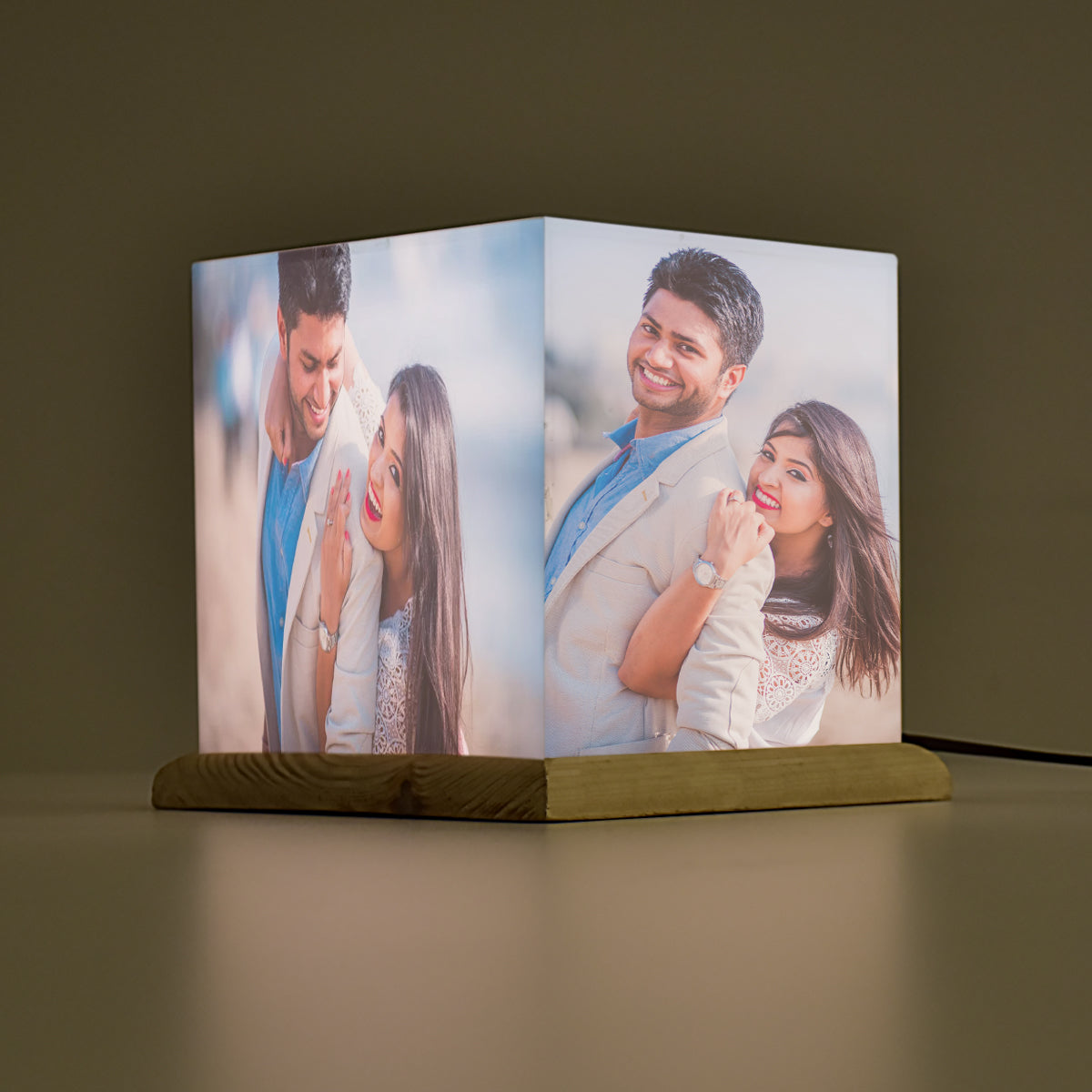 Personalised Cube Lamp With Wooden Base