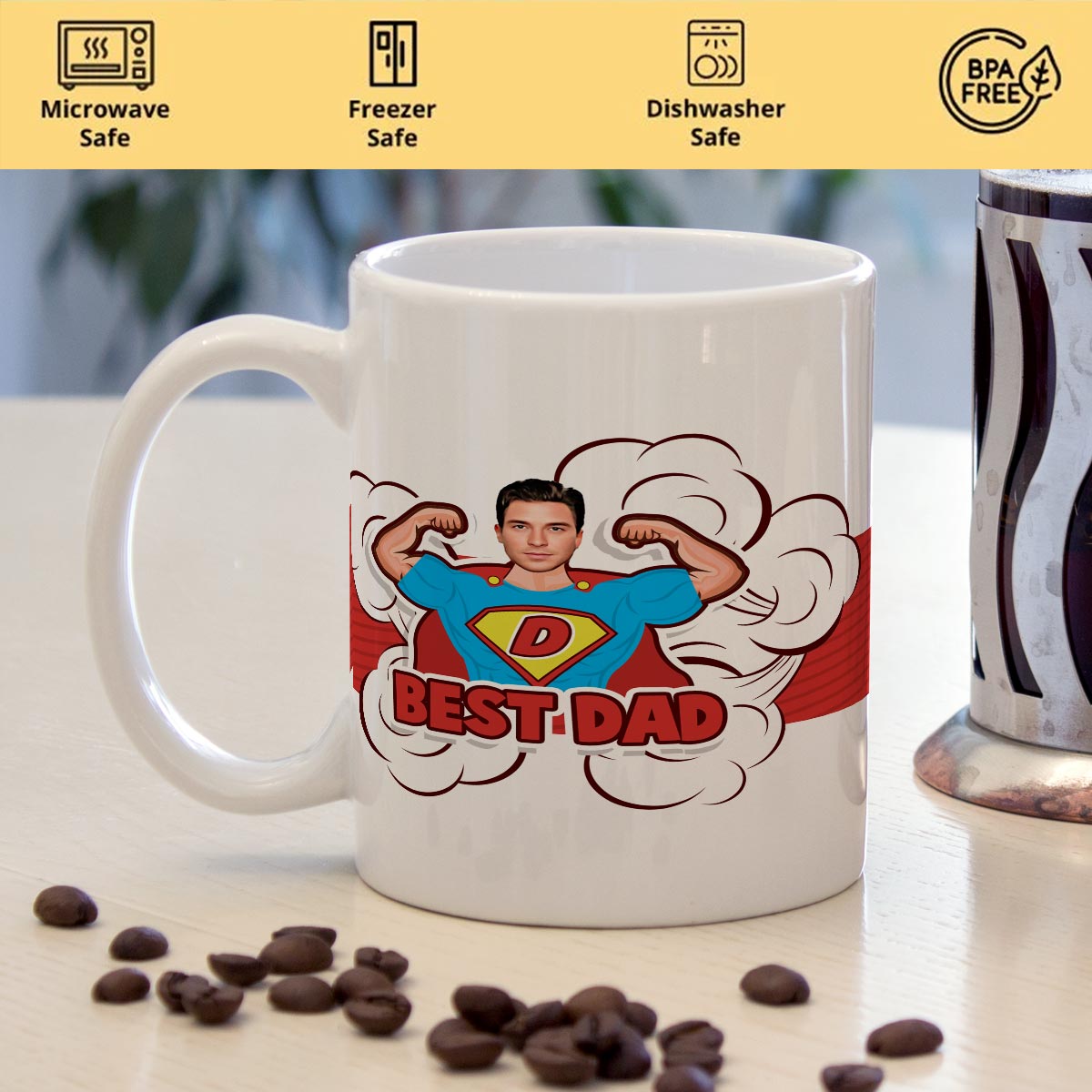 Personalized Super Hero Best Dad Coffee Mug Gift For Father's Day 2