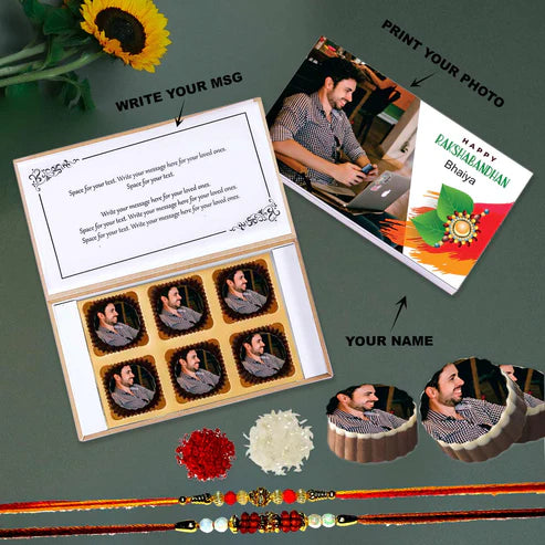 Pretty Wooden Box Photo Printed Chocolates For Lovely Brother
