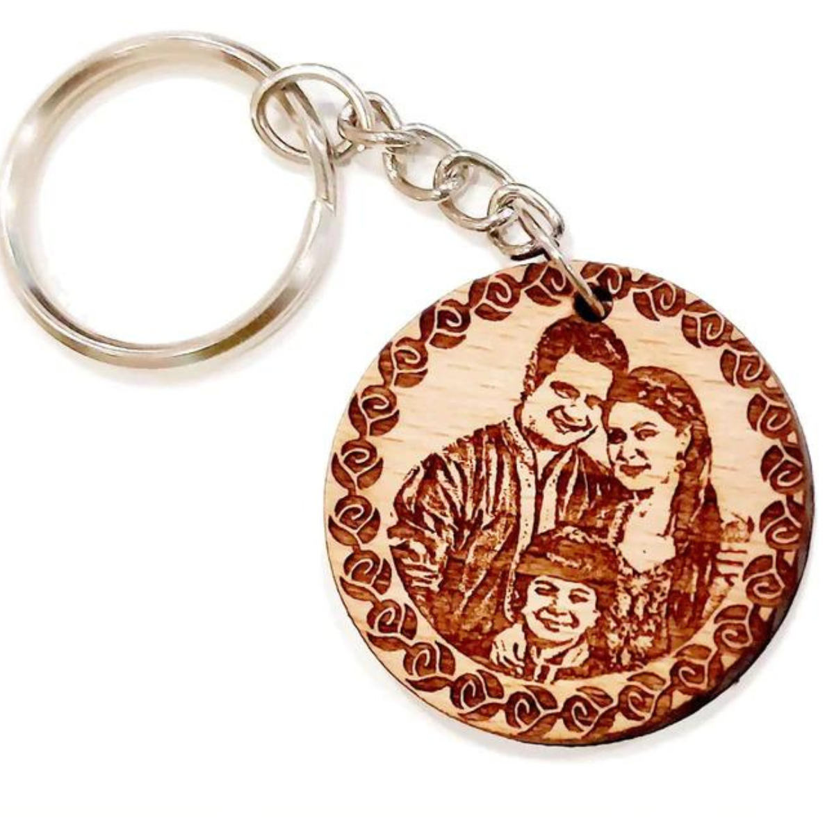 Wooden Engraved Personalized Photo Keychain