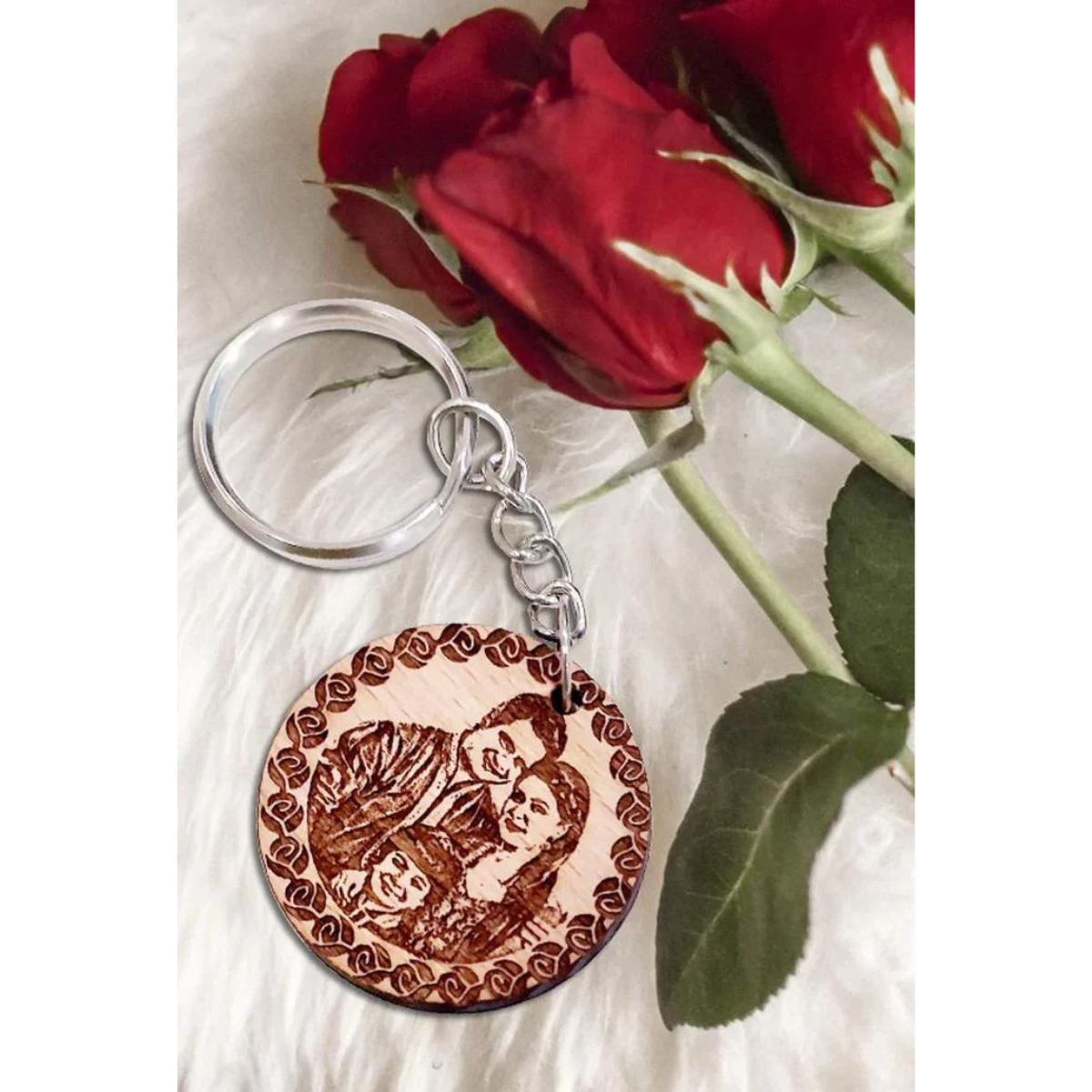 Wooden Engraved Personalized Photo Keychain