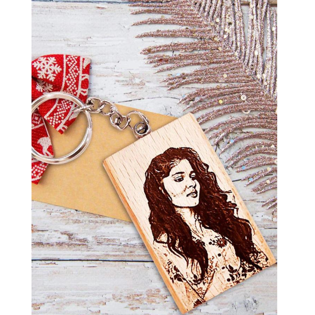 Wooden Engraved Personalized Photo Keychain