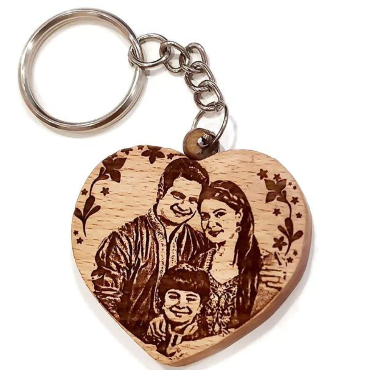 Wooden Engraved Personalized Photo Keychain