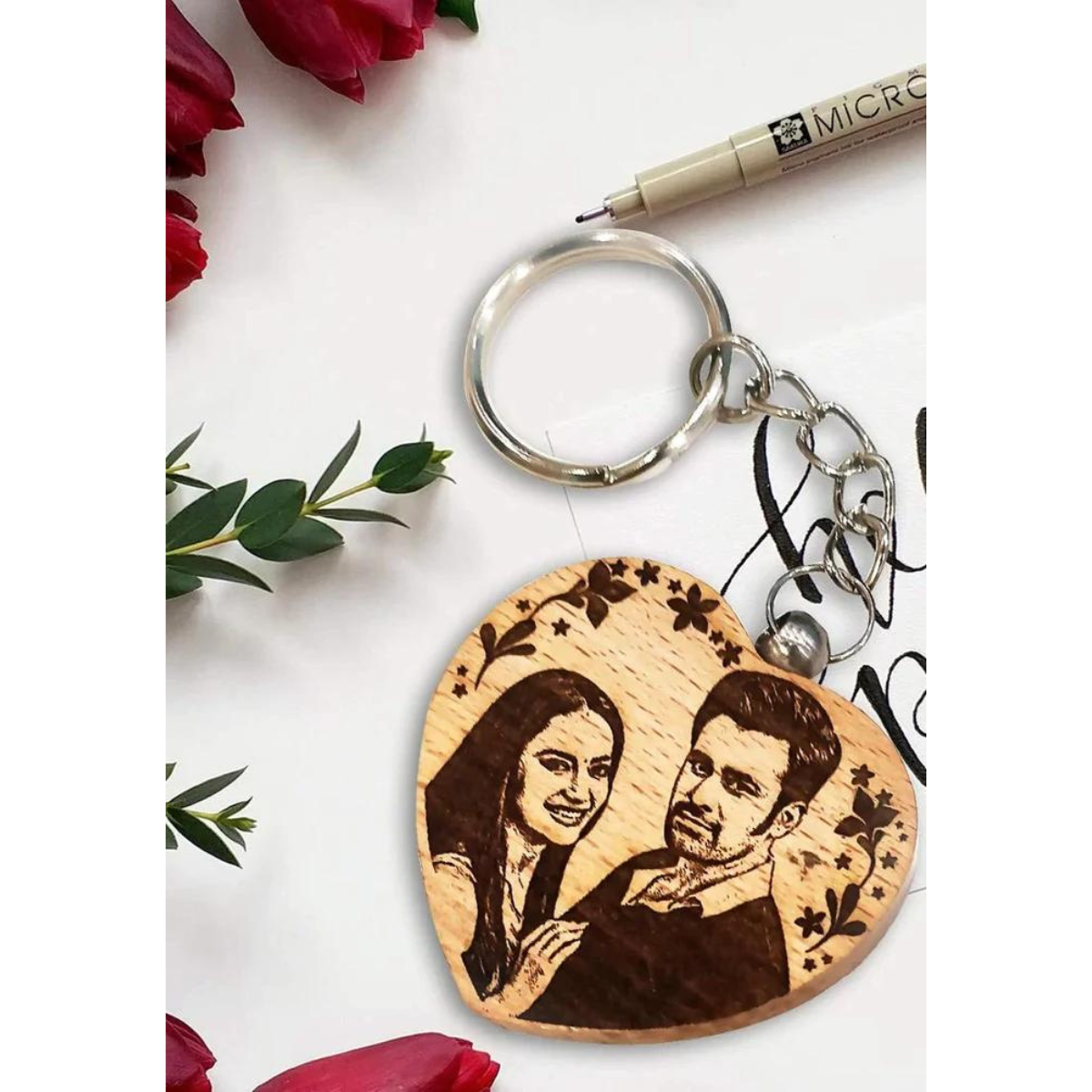 Wooden Engraved Personalized Photo Keychain