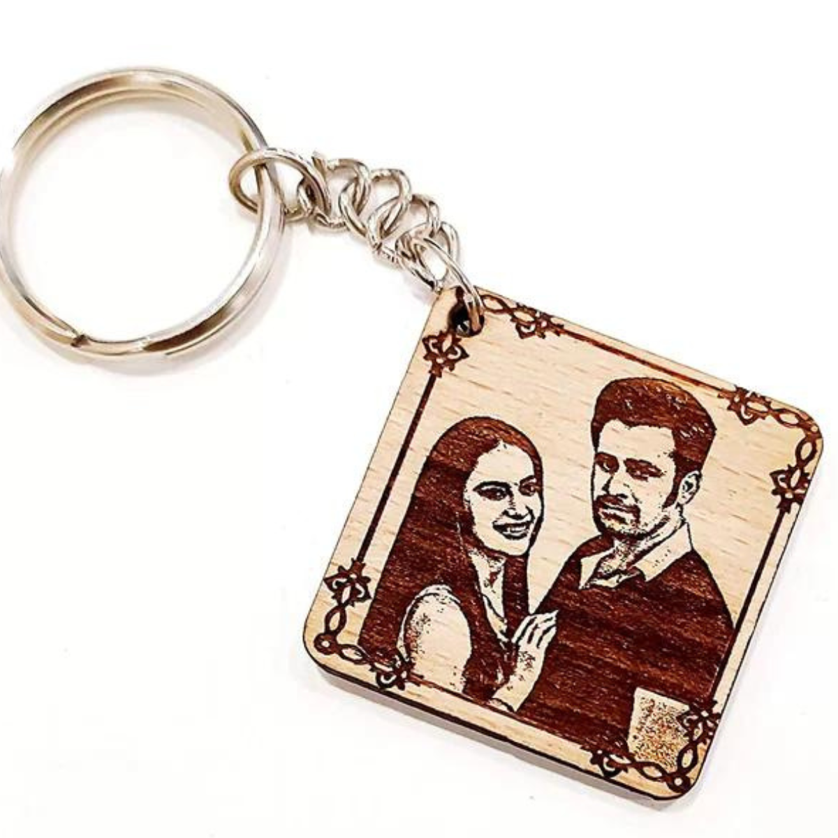 Wooden Engraved Personalized Photo Keychain