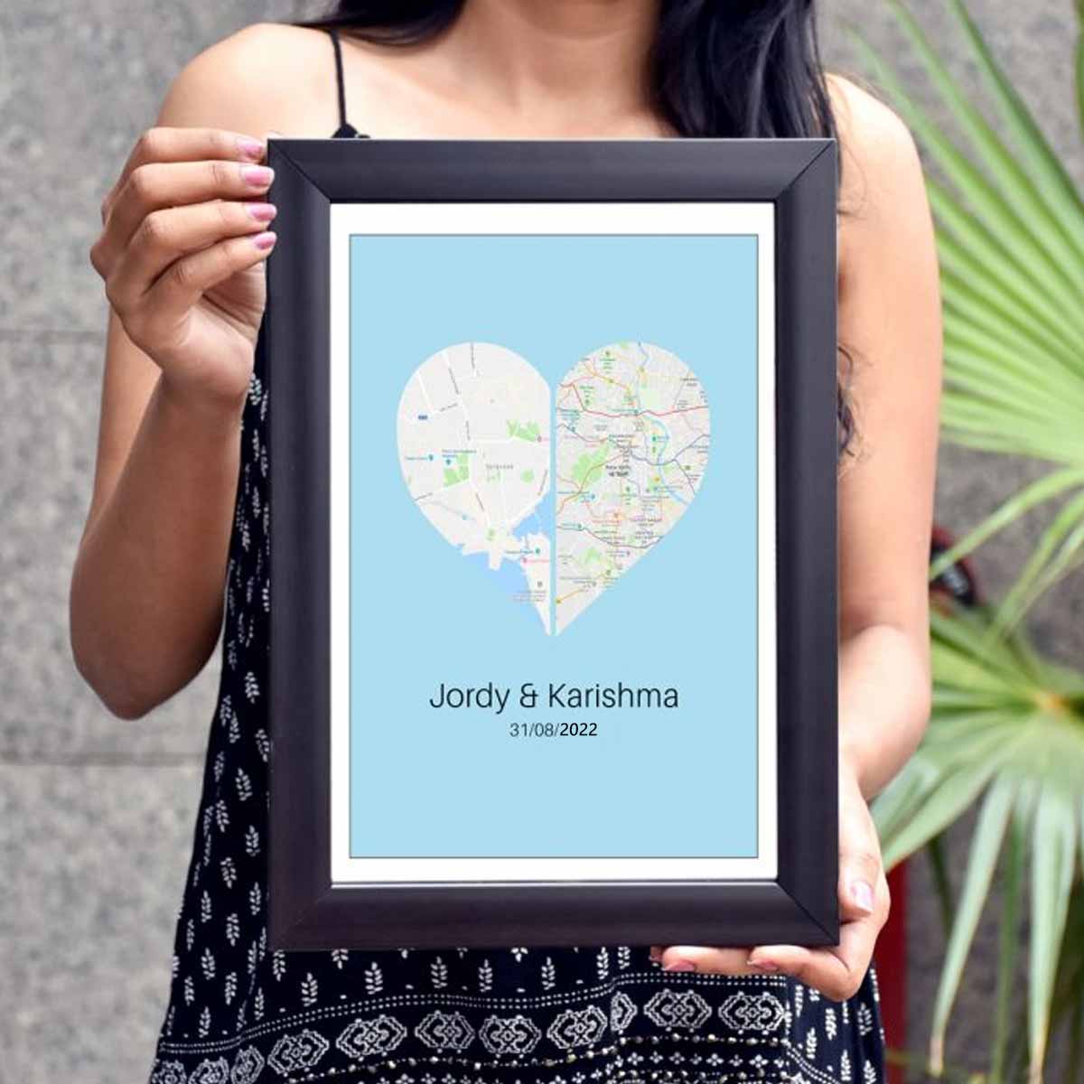 Personalised Two Halves 1 Heart Map Poster