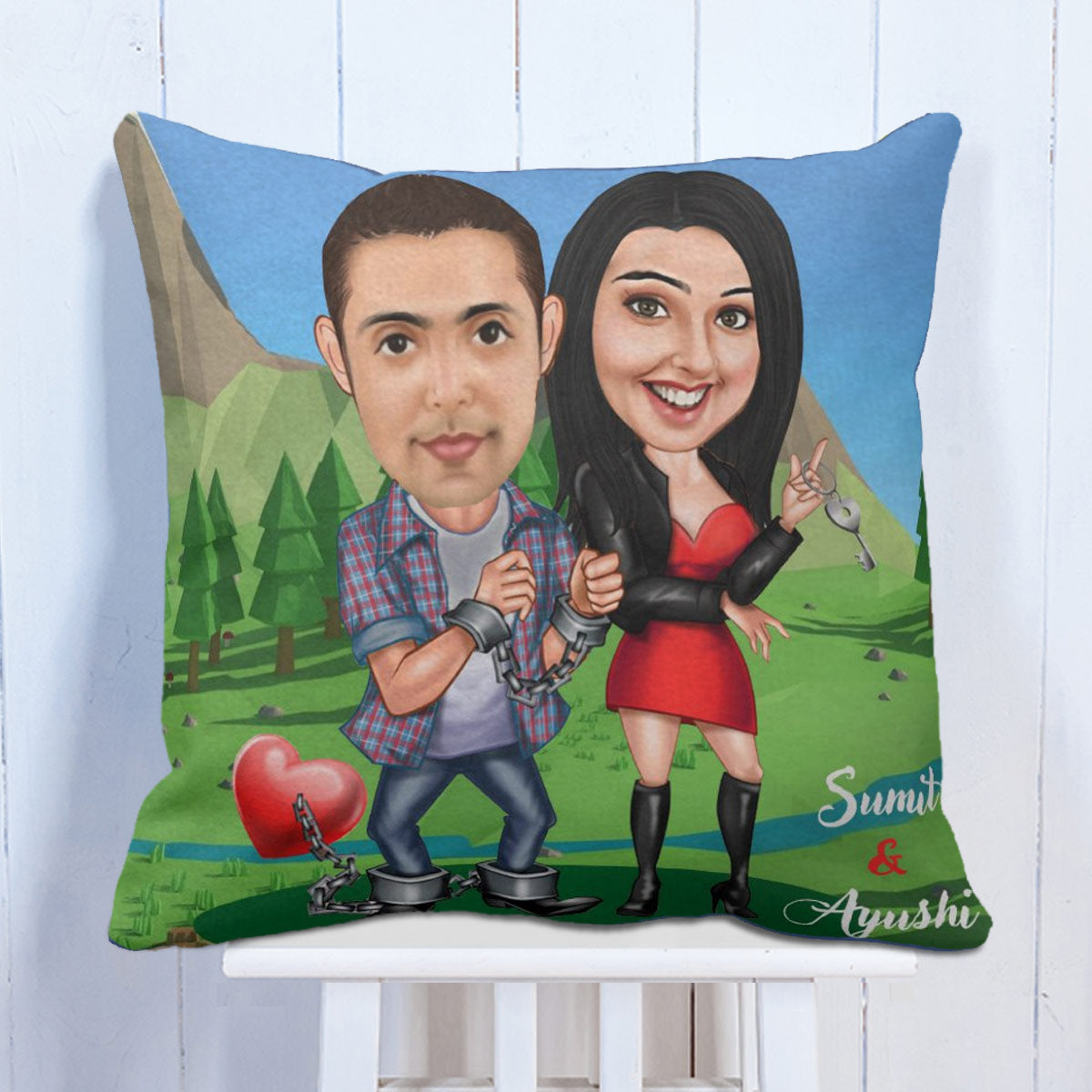Personalised Locked in Your Love Caricature Cushion
