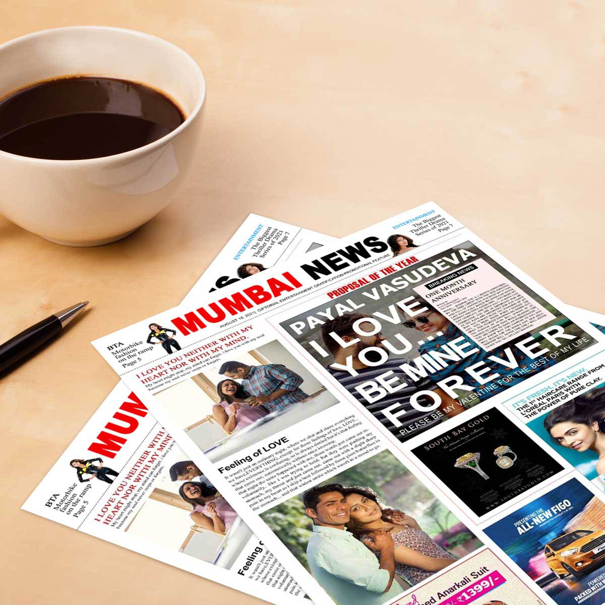 Personalised Newspaper Scoop - Valentine Day Proposal