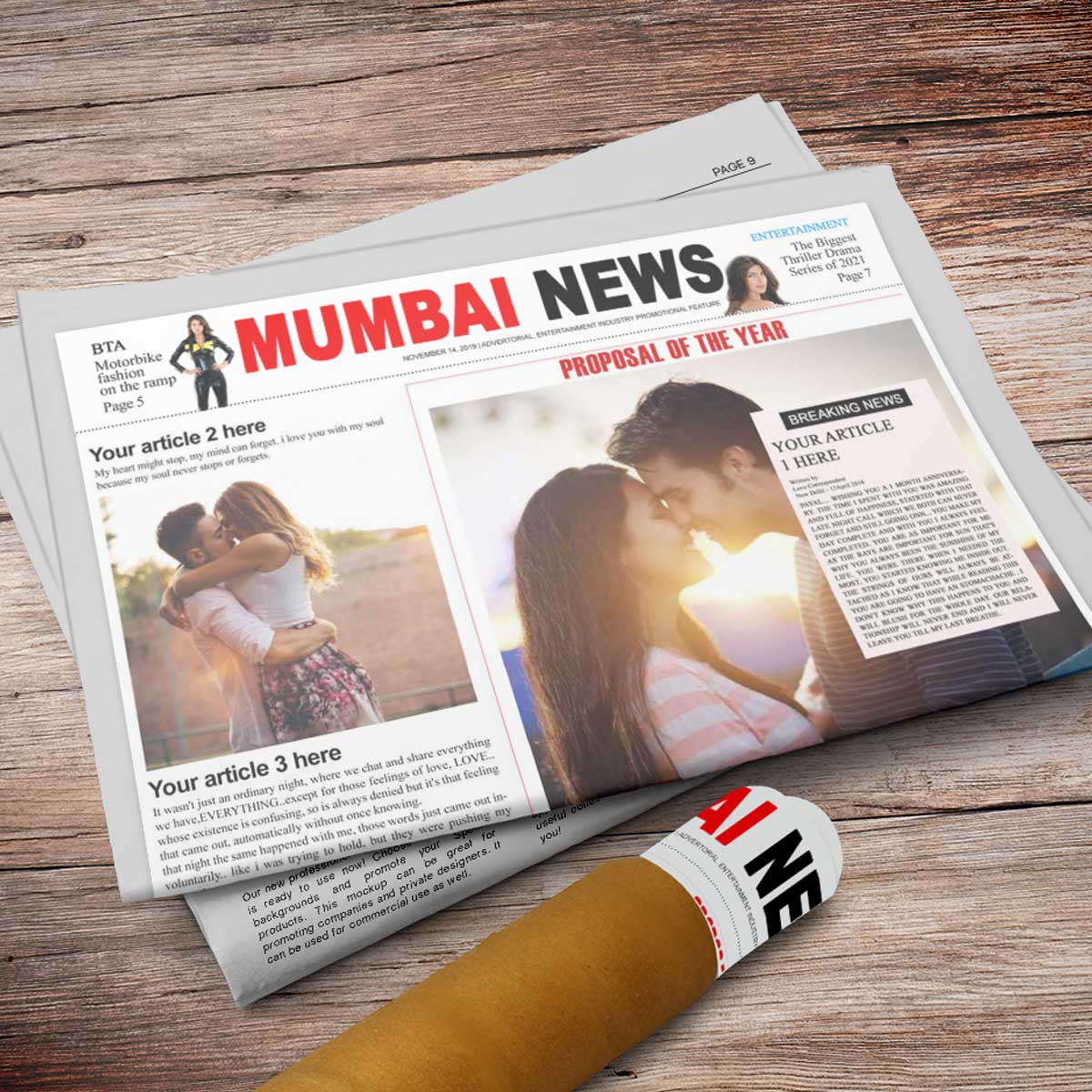 Personalised Newspaper Scoop - Valentine Day Proposal