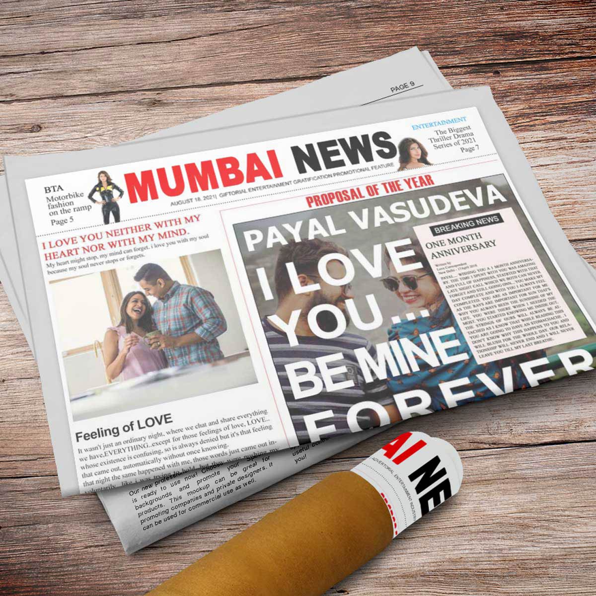 Personalised Newspaper Scoop - Valentine Day Proposal