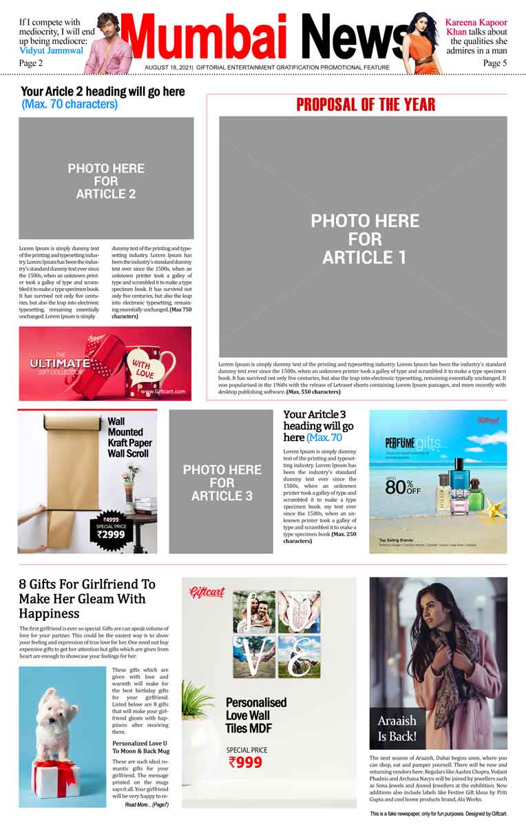 Personalised Newspaper Scoop - Valentine Day Proposal